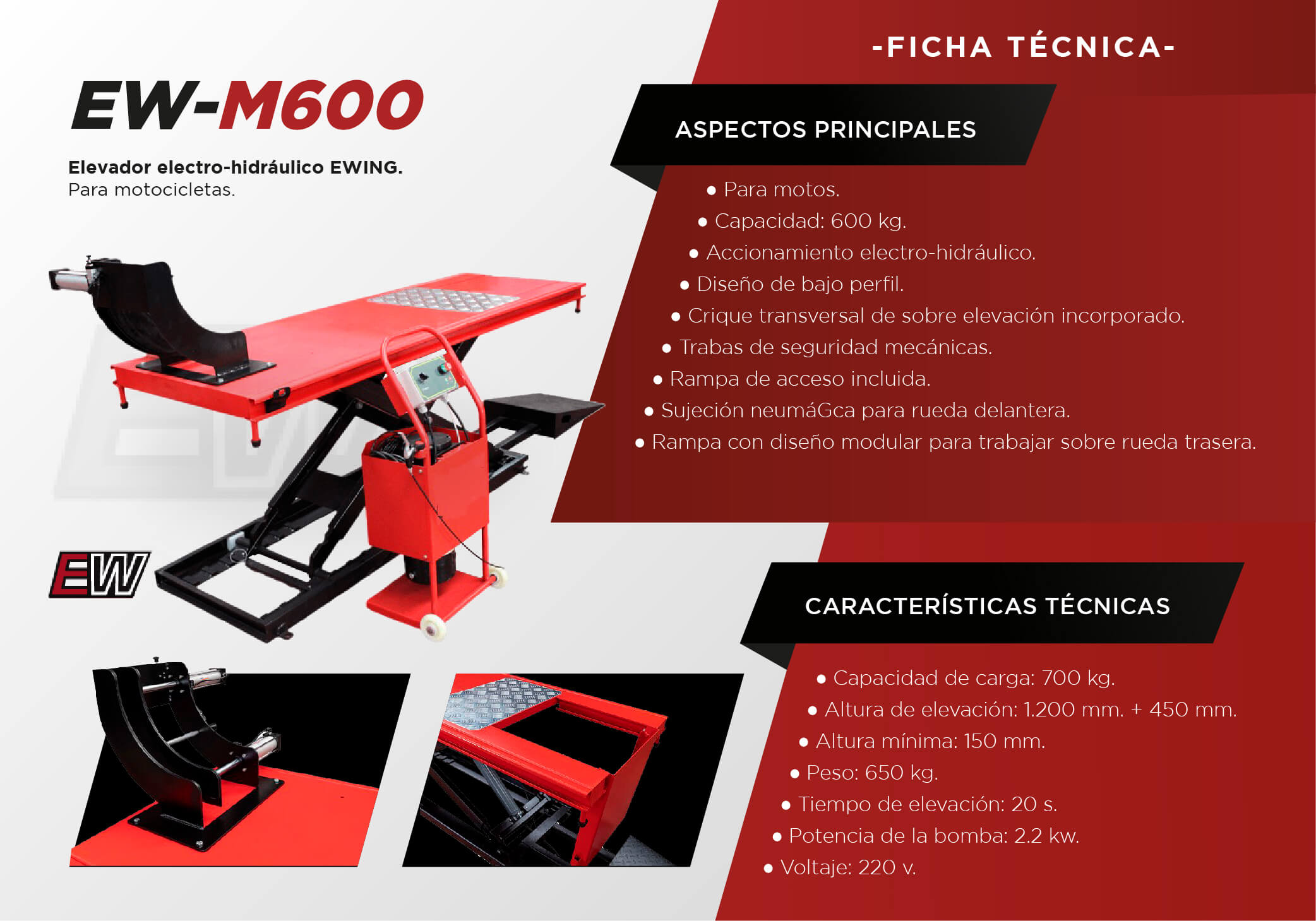 TIPO TIJERA : RAMPA PARA MOTOCICLETA TIPO TIJERA ELECTRO-HIDRAULICO